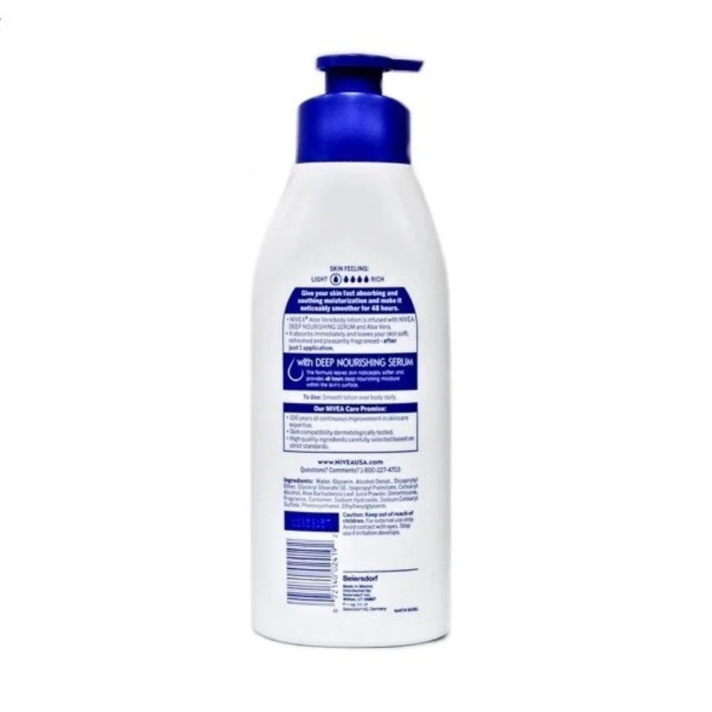 2 Nivea Aloe Vera 48 hr Body Lotion Deep Nourishing Serum 16.9 Fl Oz 2 Pack New